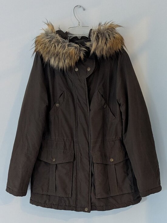 DKNY Anorak Coat Faux Fur Hooded Coat - Picture 1 of 3